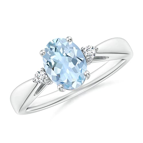 NYZA JEWELS Aquamarine Oval 8x6mm Tapered Shank Solitaire Accents Ring | Sterling Silver 925 With Rhodium Plated | Beautiful Criss-Cross Solitaire Design Ring For Women & Girls. (White, 7.5)