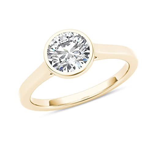 XAVIER SHINE 1 CT Bezel Set Round Diamond Solitaire Engagement Ring In Solid 14K Yellow Gold Plated Size 6