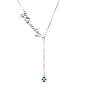 yafeini four clover personalized name necklace 925 sterling sliver clover adjustable lariat y necklace four leaf clover st.patrick's day irish shamrock jewelry gifts for women