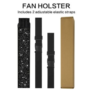 Raveahem Glitter Large Rave Folding Clack Hand Fan with holster for men/women Handheld Fan for EDM,Festival,Club,Party,Dance (Blk)