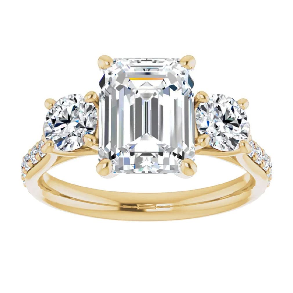 3 CT Emerald Cut Colorless Moissanite Engagement Ring Set Wedding Bridal Ring Set Solitaire Anniversary Rings Promise Gifts (14K Solid Yellow Gold)