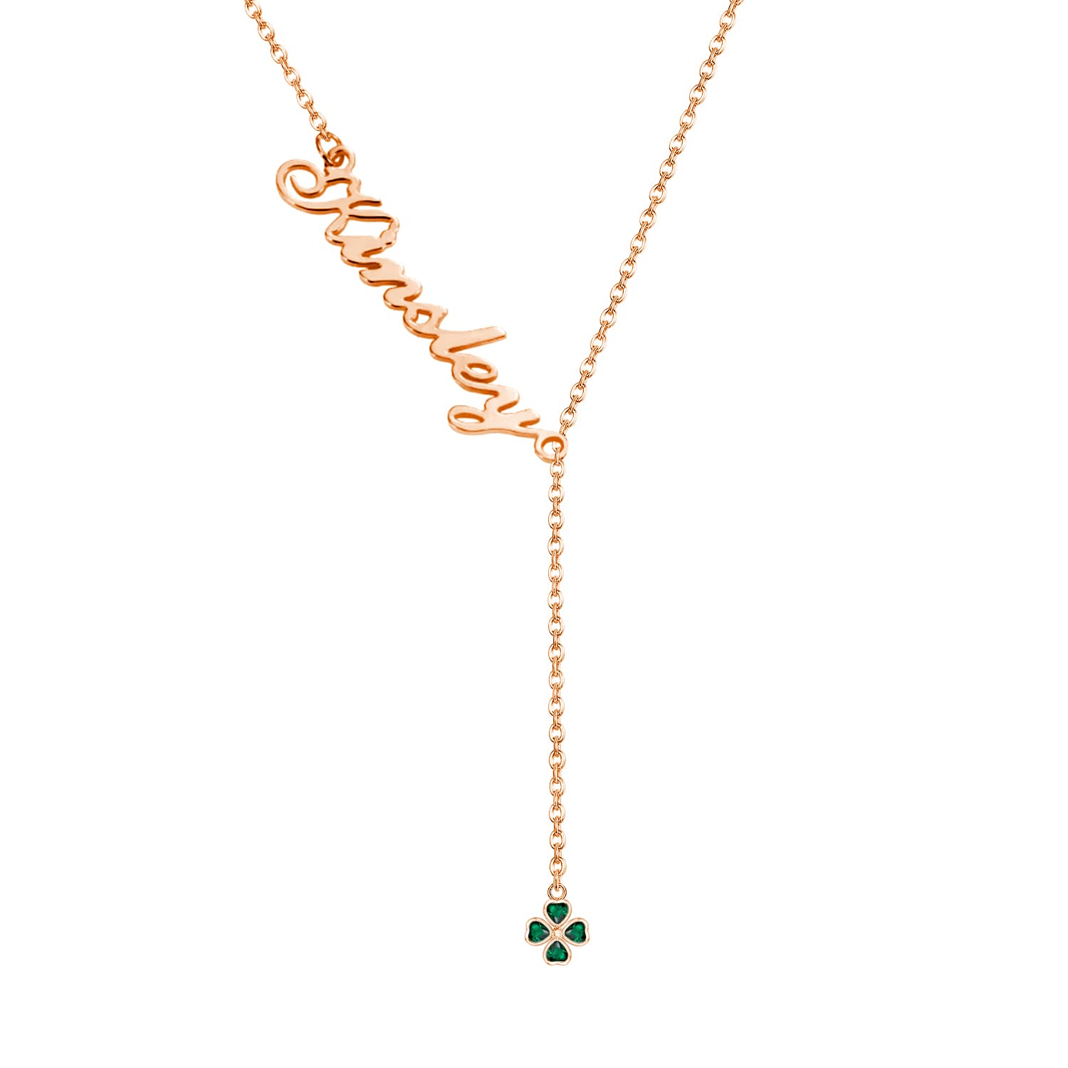 YAFEINI Four Clover Personalized Name Necklace 925 Sterling Sliver Clover Adjustable Lariat Y Necklace Four Leaf Clover St.Patrick's Day Irish Shamrock Jewelry Gifts for Women