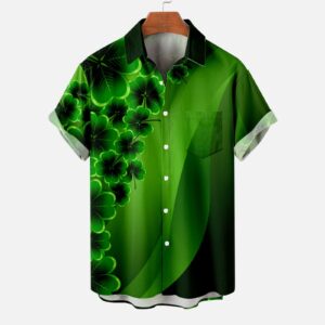 Men's St. Patrick's Day Shirt Funny Irish Shamrock Short Sleeve Hawaiian Casual Button Down Shirts Green Clover Tops