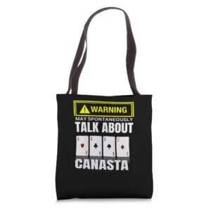 warning may spontaneously talk about canasta-card game tote bag