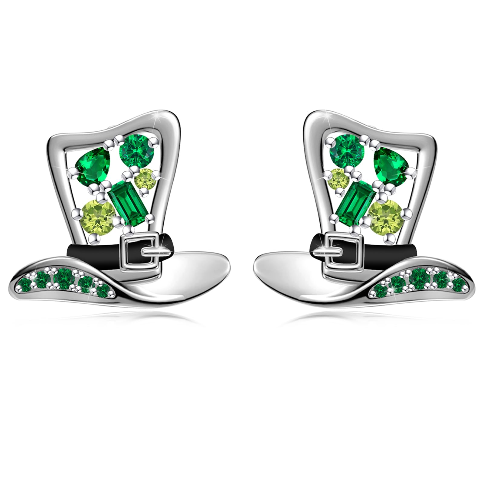 Hat Earrings for Women 925 Sterling Silver St Patrick Day Green Hat Stud Earrings with Cubic Zirconia Good Luck Symbol Jewelry for Mother's Day