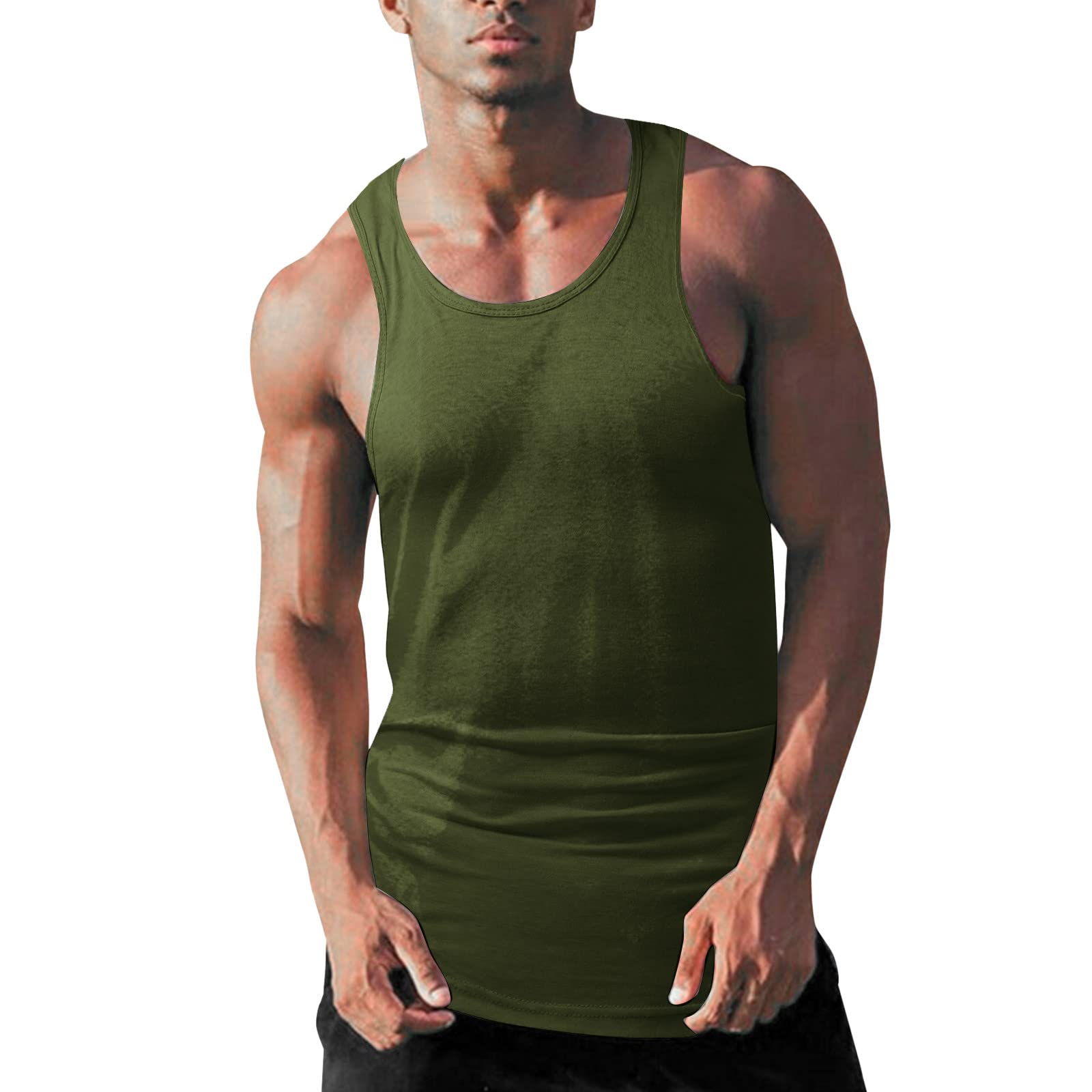 Vickyleb Men's Cotton Performance Sleeveless Muscle T-Shirt Tank Tops Men Gym #mingwangseo-*