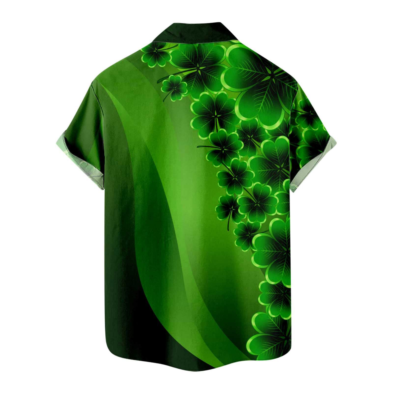 Men's St. Patrick's Day Shirt Funny Irish Shamrock Short Sleeve Hawaiian Casual Button Down Shirts Green Clover Tops