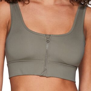 RBX Women's Sports Bra Low Impact Yoga Gym Zip Front Sports Bra Zip Smoke Sage L