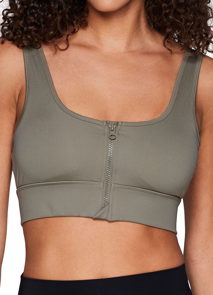 RBX Women's Sports Bra Low Impact Yoga Gym Zip Front Sports Bra Zip Smoke Sage L