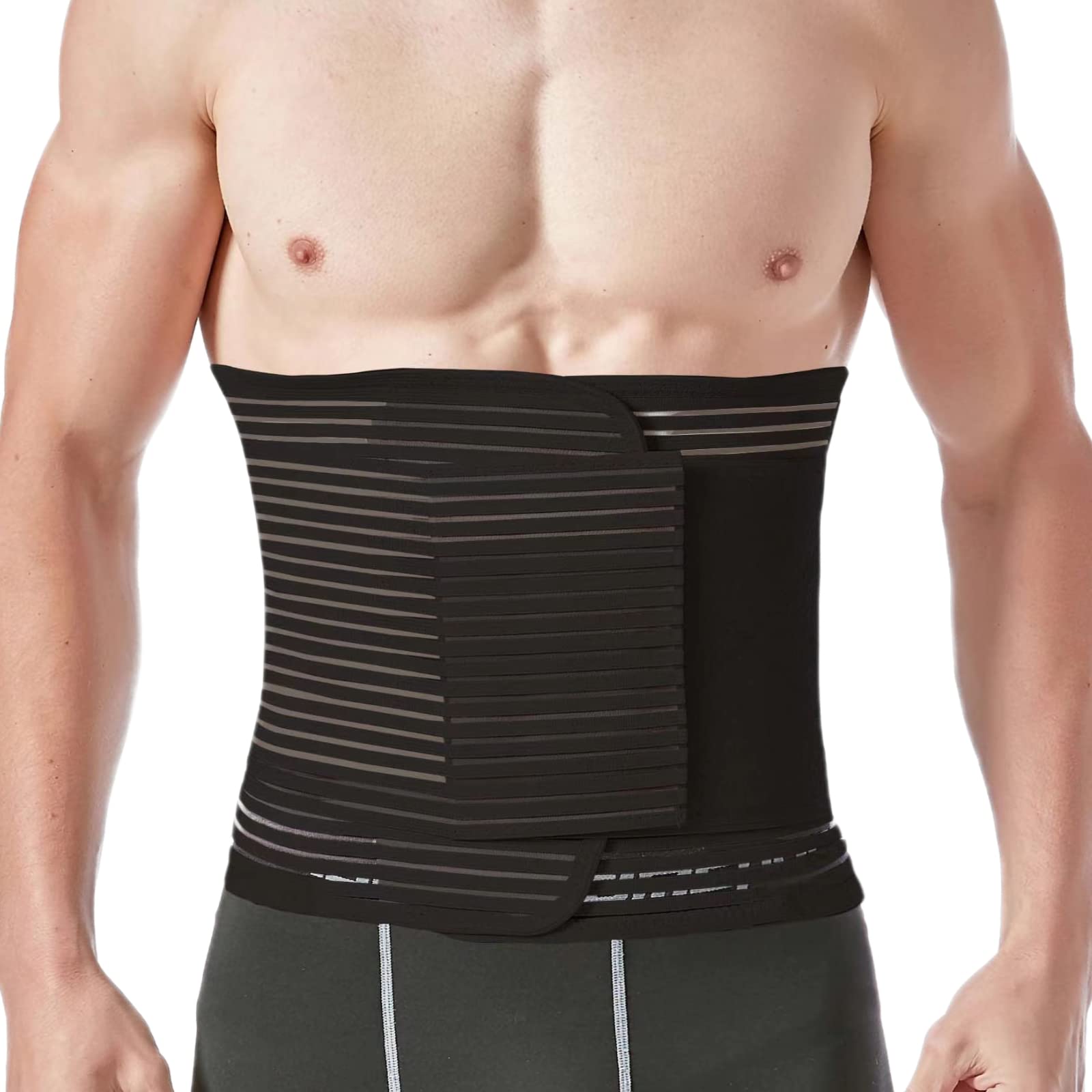 Abdominal Binder for Post Surgery & Postpartum Recovery, Abdomen Hernia Support Belt for Women & Men (Black, X-Large)