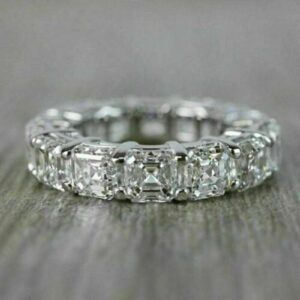 Sid Gems 4Ct Asscher Moissanite Womens Eternity Wedding Ring Band 14K White Gold Over (7)