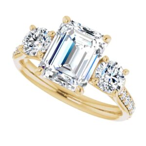 3 CT Emerald Cut Colorless Moissanite Engagement Ring Set Wedding Bridal Ring Set Solitaire Anniversary Rings Promise Gifts (14K Solid Yellow Gold)