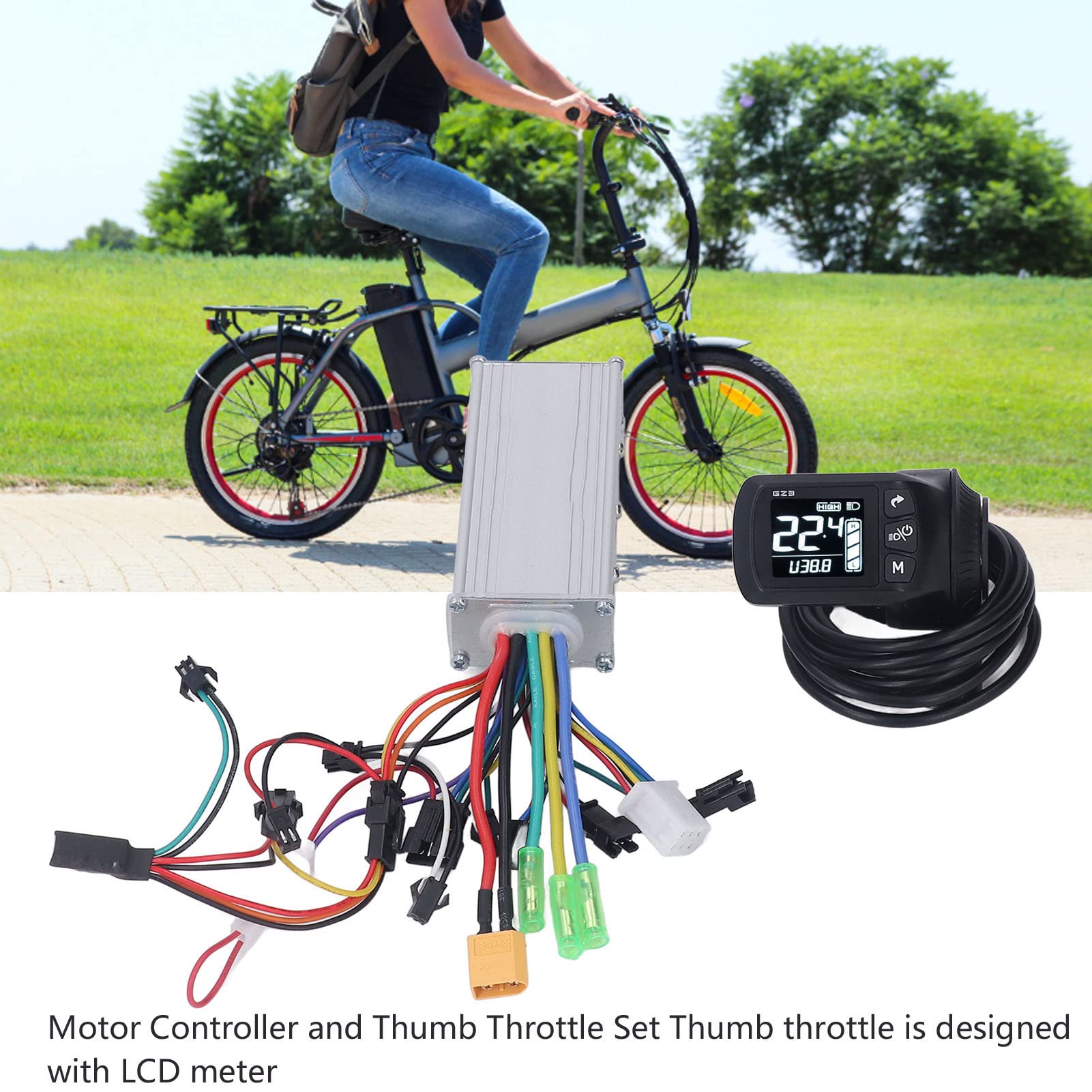 RiToEasysports 500W 36V 48V Electric Bike Controller Thumb Throttle Kit, Electric Scooter Motor Brushless Controller Finger Throttle with LCD Display