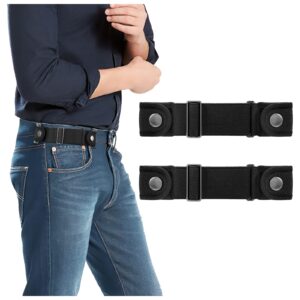 WOWOGO 2 Pack No Buckle Belts for Men Women Side Belt Elastic Stretch Adjustable Invisible Belt Fits 1.5 Inch Belt Loops