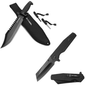 FLISSA Survival Hunting Knife with Sheath + Pocket Knife