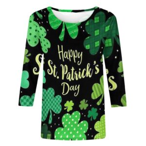 Women's St Patricks Day Shirt 3/4 Sleeve Crewneck Irish Tee Blouse Shamrock Graphic Funny Plus Size Loose Fit Comfy