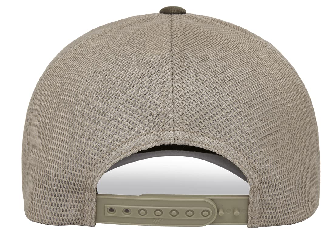 Flexfit 110M Men's Mesh Trucker Adjustable Flexfit Tech Cap Bundle with THP Hat & Clothing Brush (Olive/Khaki)