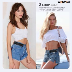 WOWOGO 2 Pack No Buckle Belts for Men Women Side Belt Elastic Stretch Adjustable Invisible Belt Fits 1.5 Inch Belt Loops