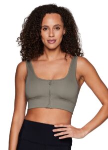 rbx women's sports bra low impact yoga gym zip front sports bra zip smoke sage l