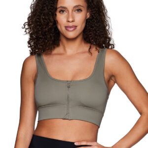 RBX Women's Sports Bra Low Impact Yoga Gym Zip Front Sports Bra Zip Smoke Sage L