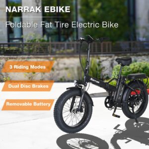 NARRAK Fat Tire Folding Electric Bike 48V 624Wh Lithium Removable Battery Peak 1100W Brushless Motor Max Speed 28Mph M5 Large LCD Display Suspension Step-Over Frame for Adults (S127-Black)