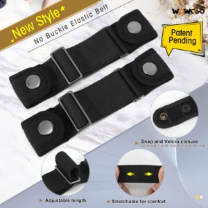 WOWOGO 2 Pack No Buckle Belts for Men Women Side Belt Elastic Stretch Adjustable Invisible Belt Fits 1.5 Inch Belt Loops