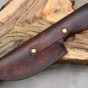 ALZAFASH Tracker Knife with Sheath, Handmade Hunting Knife, Full Tang Camping Knife with Wooden Handle, Hand-forged Steel Blade Knife, Survival Knife