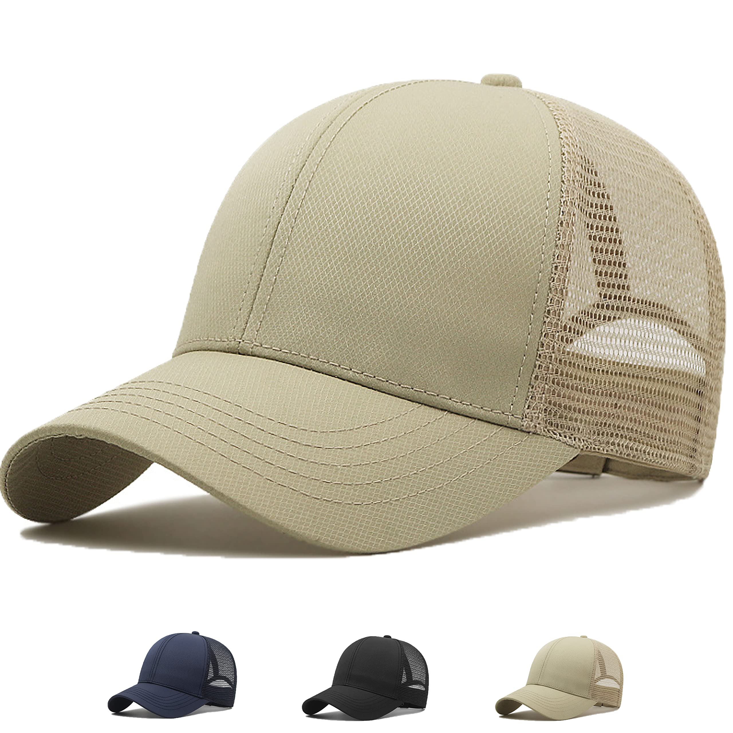 MUNULA Oversize Quick Dry Mesh Trucker Hat Big Head Hats for Men XXL Baseball Cap Breathable Dad Hat Adjustable 23.6"-26.8" (Khaki)