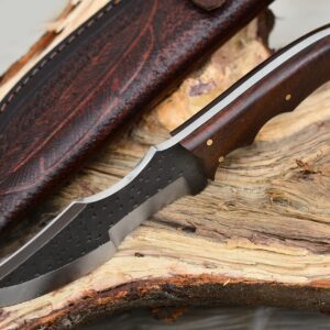 ALZAFASH Tracker Knife with Sheath, Handmade Hunting Knife, Full Tang Camping Knife with Wooden Handle, Hand-forged Steel Blade Knife, Survival Knife