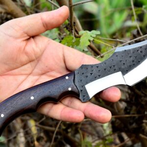 ALZAFASH Tracker Knife with Sheath, Handmade Hunting Knife, Full Tang Camping Knife with Wooden Handle, Hand-forged Steel Blade Knife, Survival Knife