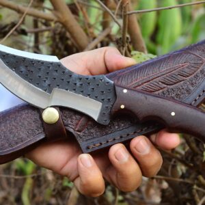 ALZAFASH Tracker Knife with Sheath, Handmade Hunting Knife, Full Tang Camping Knife with Wooden Handle, Hand-forged Steel Blade Knife, Survival Knife