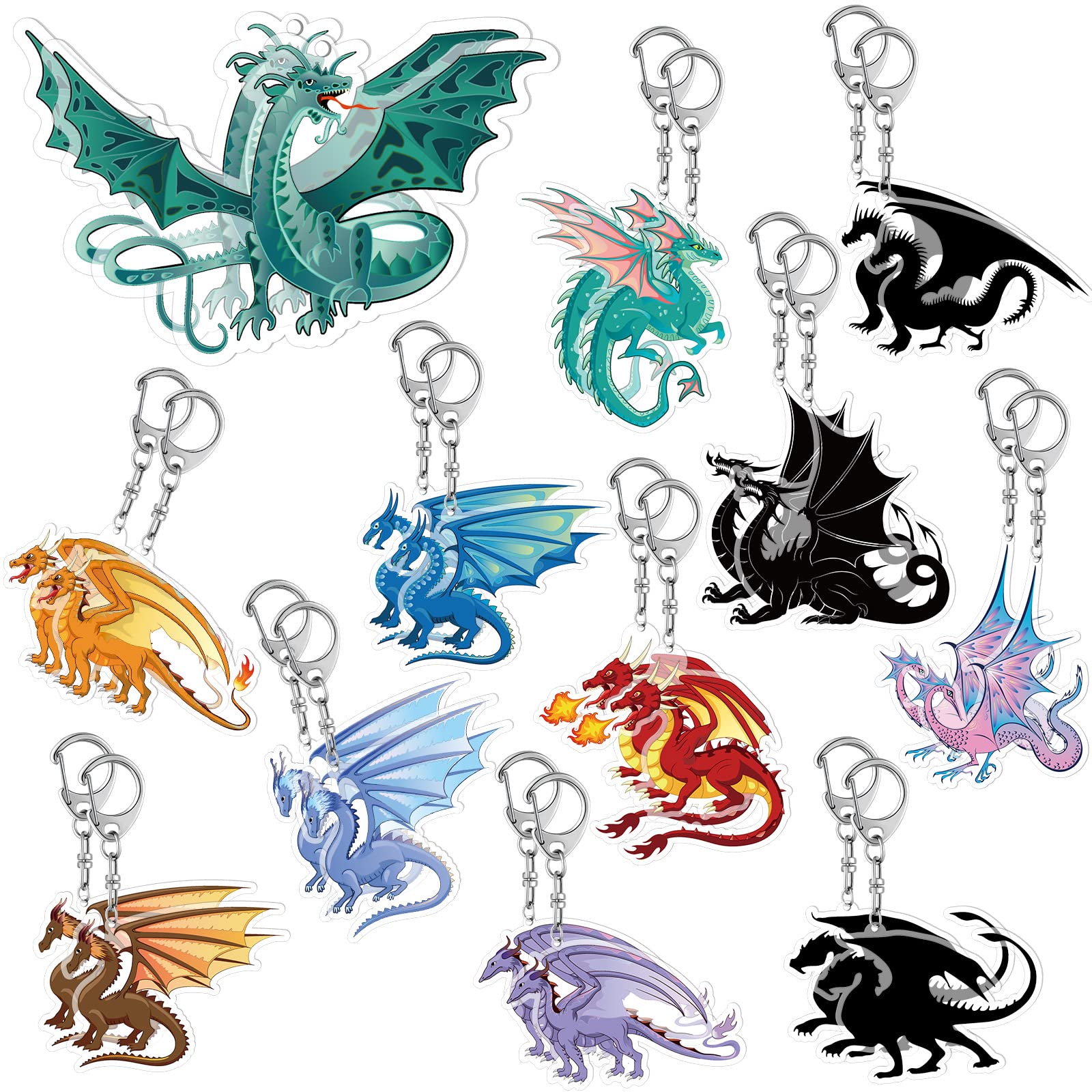 2.4 Inch Dragon Keychain for Kids Dragon Party Favor Acrylic Dragon Key Ring Dinosaur Key Chains Fire Sunshine Glory Dinosaur Key Ring Car Handbag Wallet Jewelry Gifts for Kid, Assorted Style (24 Pcs)