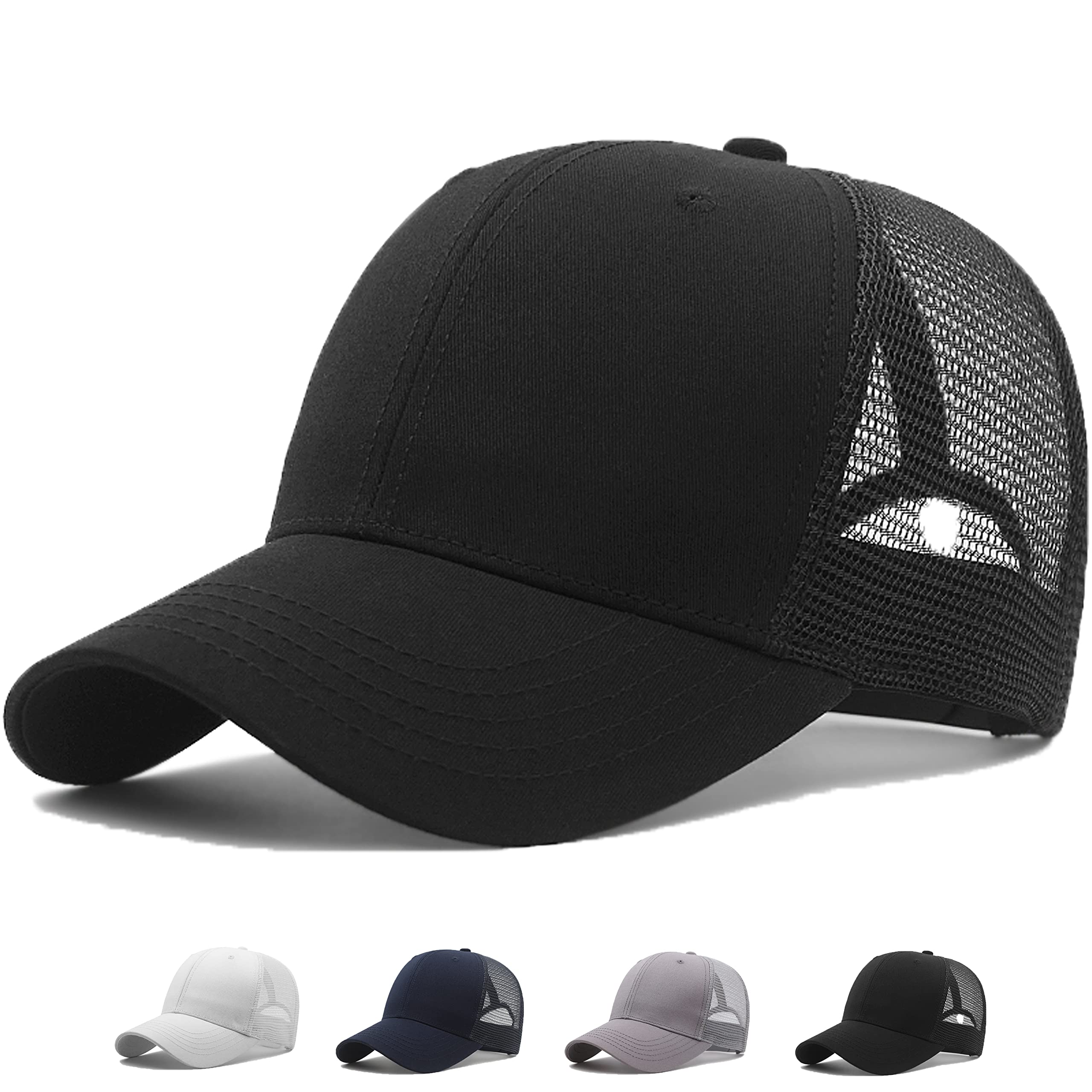 MUNULA Oversize Large Mesh Trucker Hat Big Head Hats for Men XXL Baseball Cap Breathable Dad Hat Adjustable 22.8"-24.8" (Black)