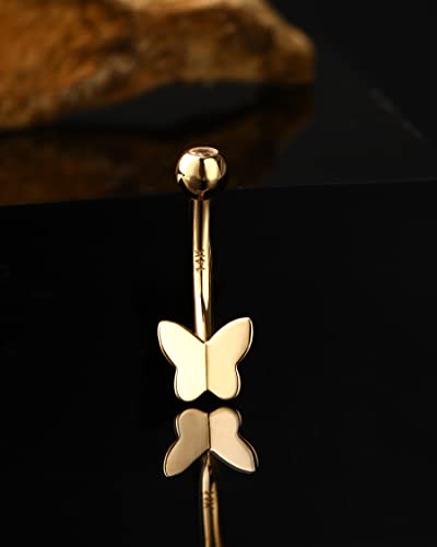 Jewseen 14K Gold Belly Button Rings for Women Butterfly Belly Rings Navel Piercing Jewelry Belly Piercing Body Piercing Jewelry