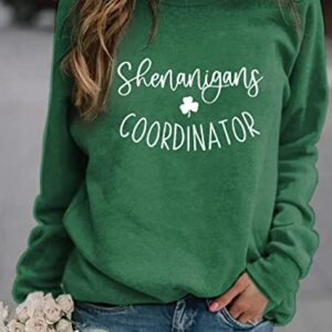 Shenanigans Coordinator Sweatshirt Green T Shirt Irish St Patrick's Day Shirt T Shirt Here for The Shenanigans Shirt Loose Casual Pullover Shamrock Print Crew Neck Tops Womens Tee