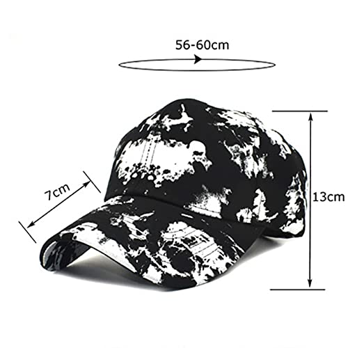 Men Tie Dye Baseball Cap Fashion Spring Relaxed Adjustable Strapback Cap Summer Sunscreen Sun Hat Ideas Gift (Black, One Size)