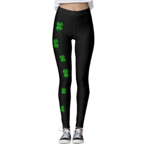 Angxiwan St. Patrick Legging for Women, Fashion Clover Print Running Gym Yoga Pants Black Green