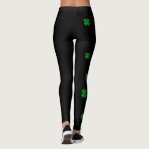 Angxiwan St. Patrick Legging for Women, Fashion Clover Print Running Gym Yoga Pants Black Green