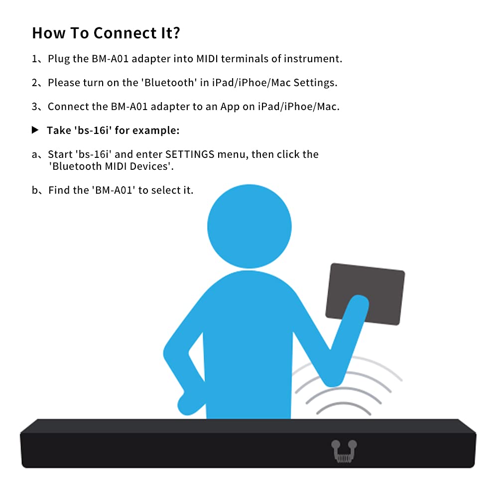 HXW Wireless Midi Bluetooth Adapter for Digital Instrument Connecting with iOS Device