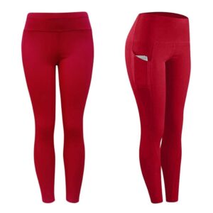 qsxlts womens tummy control workout leggings high waist yoga pants with pockets athletic lounge pants for running hiking red