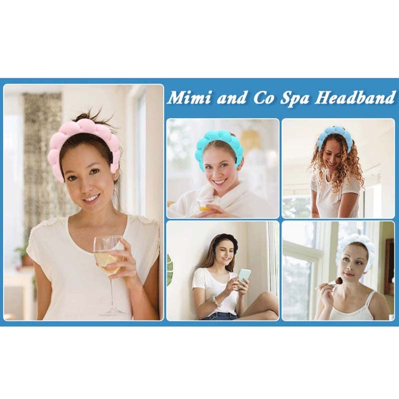 Women's spa headband four - sponge and terry cloth headband for skin care, face wash, makeup, makeup removal, shower, hair care, etc. (Color Mix 4pcs)