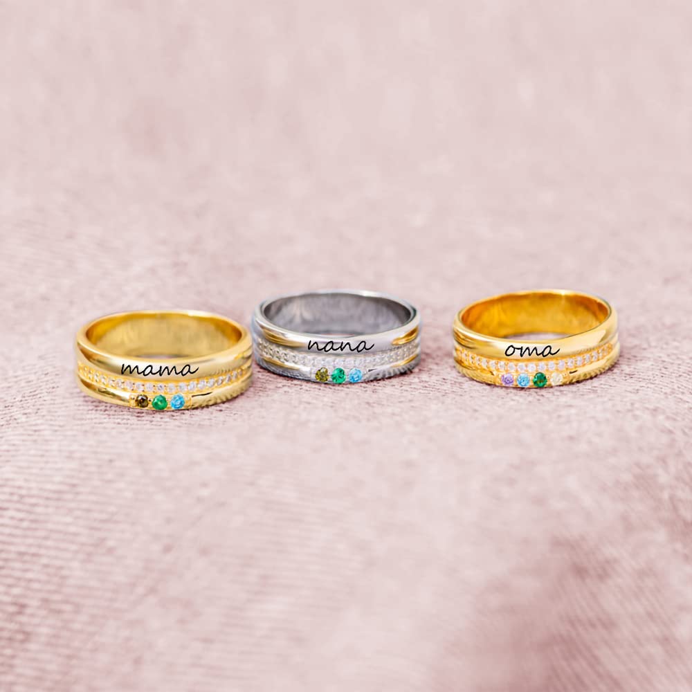 Custom Engraved Name Ring Mothers Ring with 1 2 3 4 5 Birthstones | Mama Ring Personalized Birthstone Rings for Women Mom Ring Mother's Ring | Mother's Day Birthday Gift for Mom Grandmother Grandma