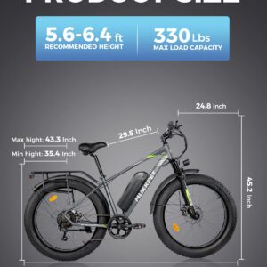 Mukkpet Suburban Electric Bike for Adults 500W Electric Mountain Bikes 26'' * 4.0 All Terrain Tire Electric Bicycle 48V 13AH BMS Removable Lithium Battery Shimano 7-Speed Electric Bike