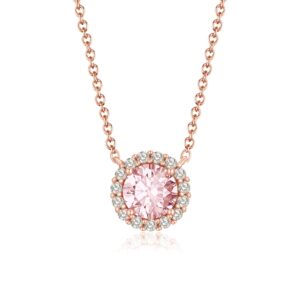 gloffery 18k rose gold created-morganite pendant necklace for women 925 sterling silver round solitaire dainty necklaces