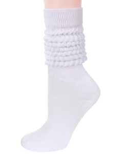 jocmic slouch socks for women, extra long women scrunch socks, white stacked socks size 6-11 white