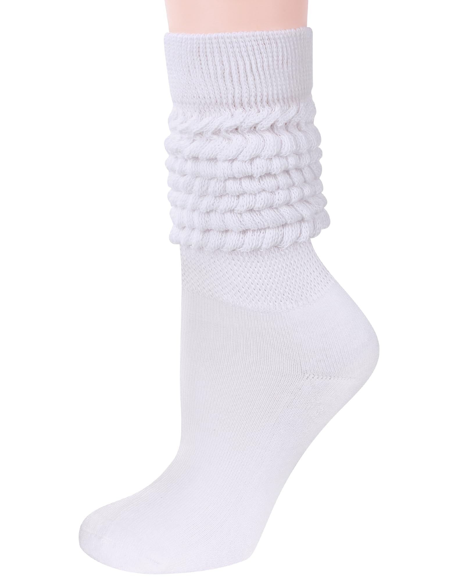 JOCMIC Slouch Socks for Women, Extra Long Women Scrunch Socks, White Stacked Socks Size 6-11 White