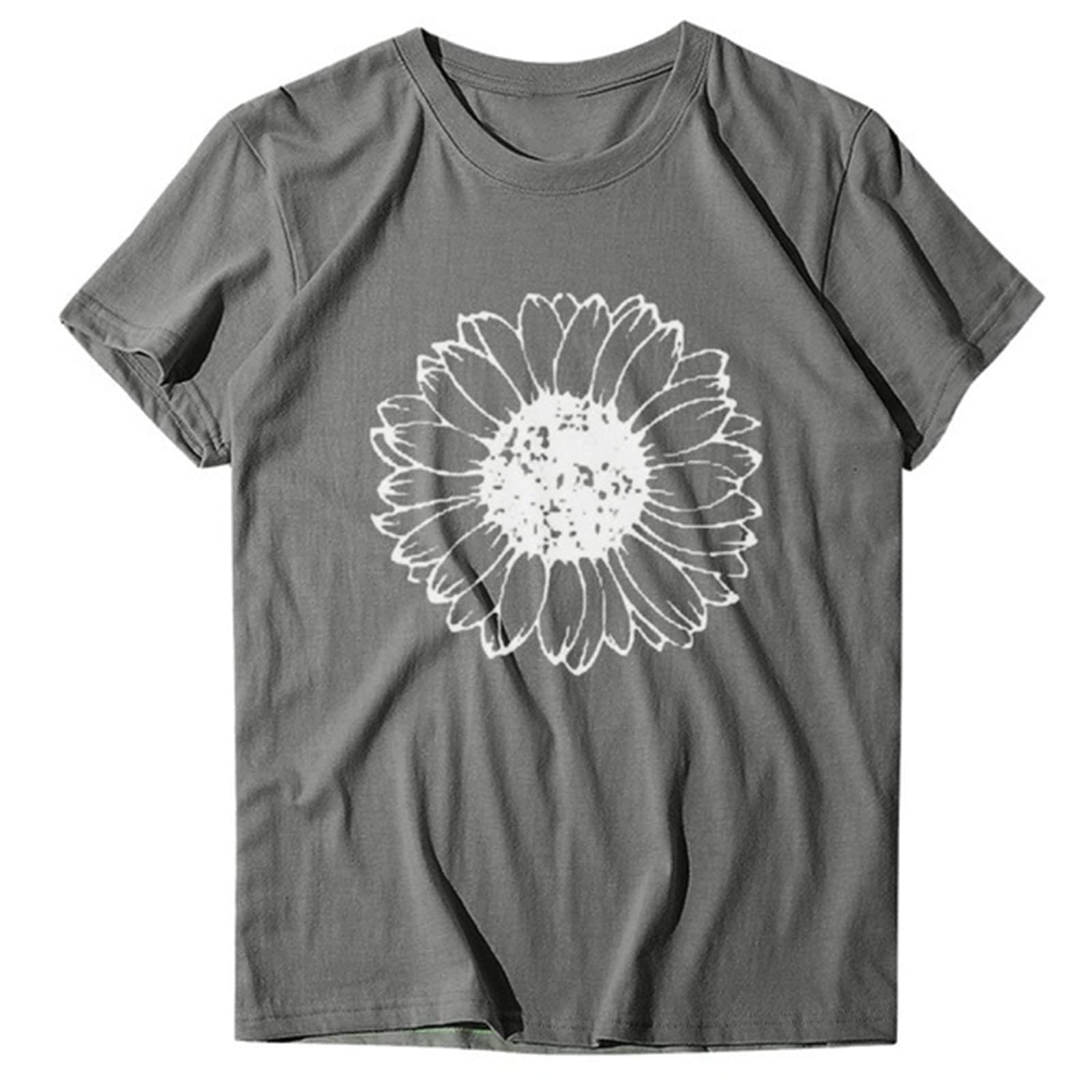 Vliolat Short Sleeve Shirts for Women Sunflower Summer T Shirts Girls Casual Loose Round Neck Cute Graphic Tees Tops Blouses