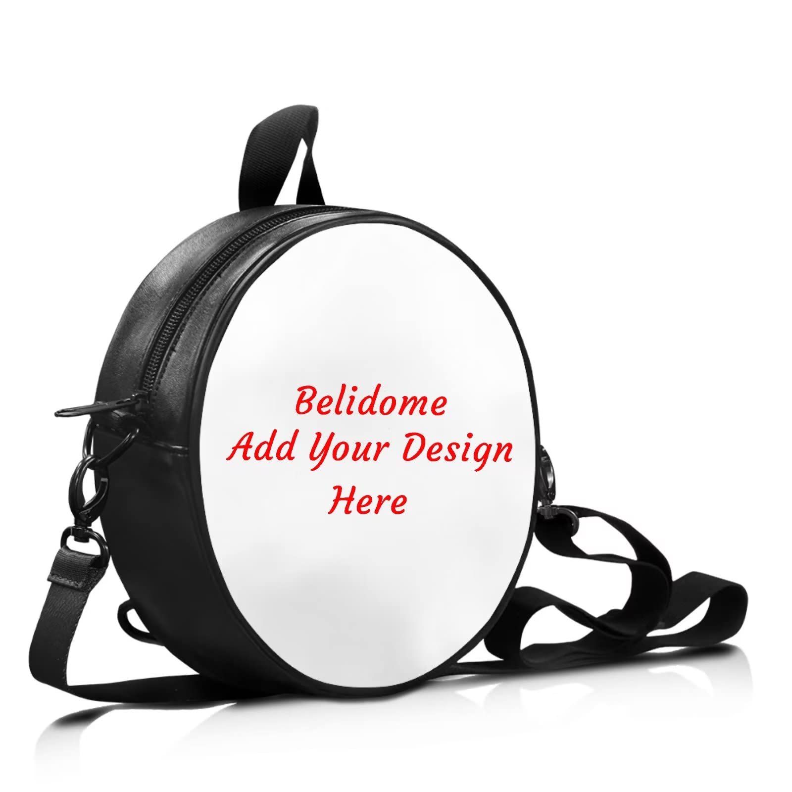 Belidome Custom Crossbody Bags for Women Men PU Leather Round Shoulder Messenger Purse Tote Handbag Backpack Personalized with Picture Text Logo Name Fesitival Team Part Favor Gifts