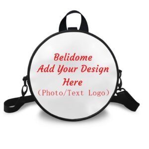 belidome custom crossbody bags for women men pu leather round shoulder messenger purse tote handbag backpack personalized with picture text logo name fesitival team part favor gifts