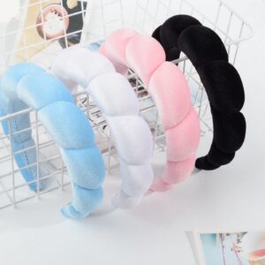 Women's spa headband four - sponge and terry cloth headband for skin care, face wash, makeup, makeup removal, shower, hair care, etc. (Color Mix 4pcs)